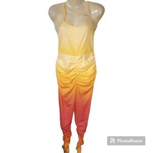 Ombre spaghetti strap jumpsuit with gathered sides,back,and legs